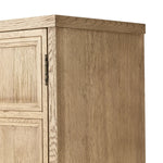 Worn oak cabinetry with paneled doors, all atop an elevated stand. With natural cracks for character, this piece can be styled just about anywhere, bringing with it bonus storage and vintage charm.Collection: Cordell Amethyst Home provides interior design, new home construction design consulting, vintage area rugs, and lighting in the Des Moines metro area.