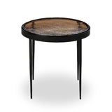 Smoky brown glass-topped table with slim, tapered matte black metal frames for a sleek, modern look. Part of a nesting set, can be used alone or paired with its larger counterpart.Collection: Marlo Amethyst Home provides interior design, new home construction design consulting, vintage area rugs, and lighting in the Kansas City metro area.