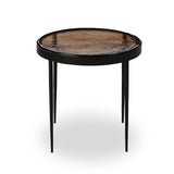 Smoky brown glass-topped table with slim, tapered matte black metal frames for a sleek, modern look. Part of a nesting set, can be used alone or paired with its larger counterpart.Collection: Marlo Amethyst Home provides interior design, new home construction design consulting, vintage area rugs, and lighting in the Omaha metro area.