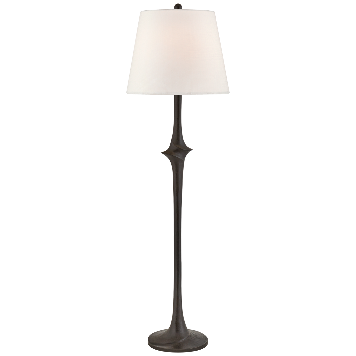 We love the detail in the middle of this Bates Aged Iron Large Sculpted Floor Lamp. The linen shade brings a soft, warm glow to any living room, bedroom, or other area needing extra light.   Designer: Chapman & Myers