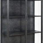 With a touch of vintage industrial style and personality, this 78” tall cabinet will add flair to your home. Designed on a brushed gunmetal, iron frame with glass doors and side panels that give view to four shelf spaces. Amethyst Home provides interior design, new home construction design consulting, vintage area rugs, and lighting in the Tampa metro area.