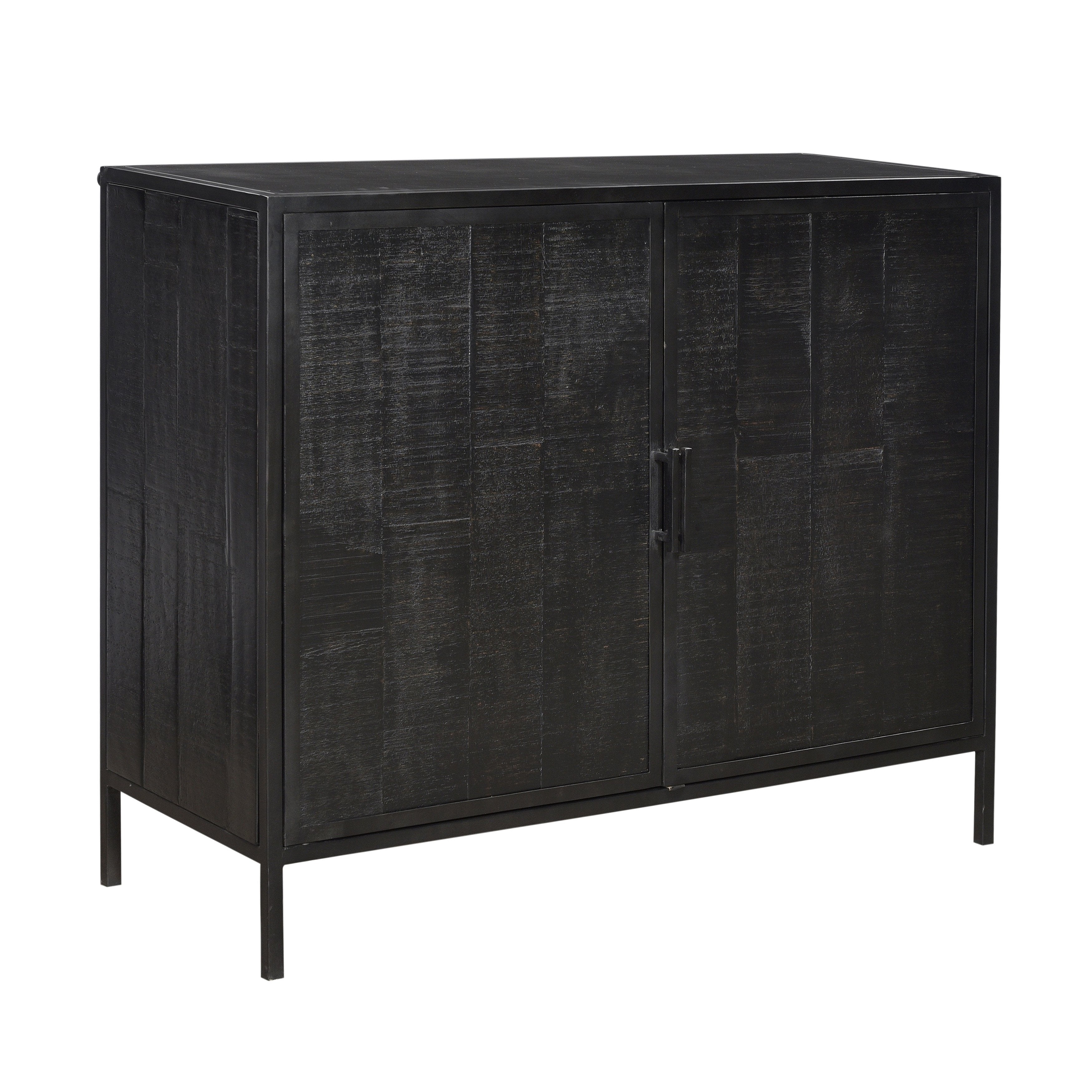 Dark and mysterious, this 42” sideboard makes for the perfect moody addition to your décor. Made from solid mango wood in a dark charcoal antique finish, this two-door sideboard is ready to meet all your storage and design needs. The set of butterfly doors open to large cabinet space with an interior shelf. Amethyst Home provides interior design, new home construction design consulting, vintage area rugs, and lighting in the Charlotte metro area.