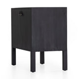 Beautifully simple in spirit. Black-washed solid poplar forms a Parsons-style bar cabinet, with iron and leather hardware for a material-driven update to Shaker-inspired styling. Inside, dual drawers plus generous bottle storage await drink go-tos and bar accessories. Amethyst Home provides interior design, new construction, custom furniture, and area rugs in the Houston metro area.