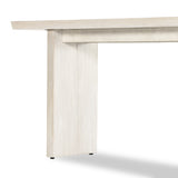 Made from bleached Guanacaste, a minimalist console table features live edging and split slab detailing. Light in look and finish, for versatility in any space or style. Amethyst Home provides interior design, new construction, custom furniture and area rugs in the Alpharetta metro area