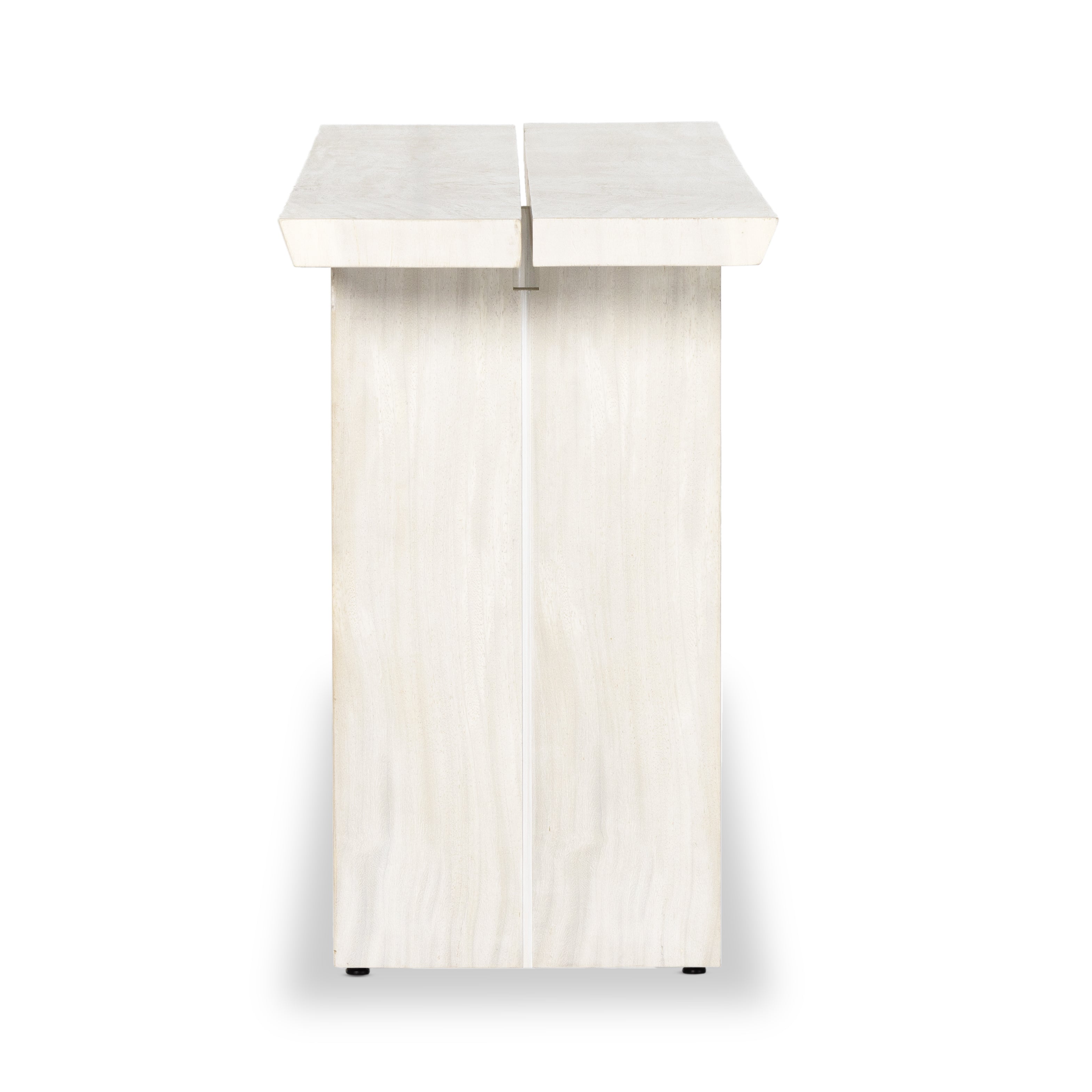 Made from bleached Guanacaste, a minimalist console table features live edging and split slab detailing. Light in look and finish, for versatility in any space or style. Amethyst Home provides interior design, new construction, custom furniture and area rugs in the Kansas City metro area