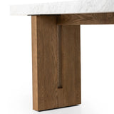 Structured and geometric, an open-style console table pairs smoked oak veneer with white marble, for a sophisticated material mix.Collection: Hughe Amethyst Home provides interior design, new home construction design consulting, vintage area rugs, and lighting in the Des Moines metro area.