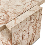Solid marble sheets are laminated to create cubed cradle bases for a thick-cut tabletop. Heavy veining and natural swirls speak to the nature of marble, with each piece being entirely unique.Collection: Elemen Amethyst Home provides interior design, new home construction design consulting, vintage area rugs, and lighting in the Dallas metro area.