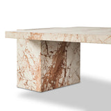 Solid marble sheets are laminated to create cubed cradle bases for a thick-cut tabletop. Heavy veining and natural swirls speak to the nature of marble, with each piece being entirely unique.Collection: Elemen Amethyst Home provides interior design, new home construction design consulting, vintage area rugs, and lighting in the Winter Garden metro area.