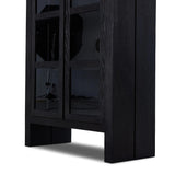 This minimal-inspired bookcase is crafted from a mix of solid oak and worn black veneer. Featuring glass-front doors and spacious shelves for storage and display.Collection: Bennet Amethyst Home provides interior design, new home construction design consulting, vintage area rugs, and lighting in the Scottsdale metro area.