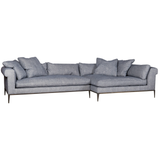 The Henrietta Upholstered 2 pc Sofa by Cisco Brothers is the perfect centerpiece to your living room style. This modern sectional has a distinctive style, with elegant roll arms and metal black-rust legs. Update your space with this mid-century influenced piece.  Overall: 132"w x 60"d x 28"h