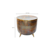 A unique accent table that is bound to make an impact on your Décor. With tones of gold and copper, this drum-style table provides an eclectic, designer look. Crafted in aluminum with a rustic finish Amethyst Home provides interior design, new home construction design consulting, vintage area rugs, and lighting in the Boston metro area.