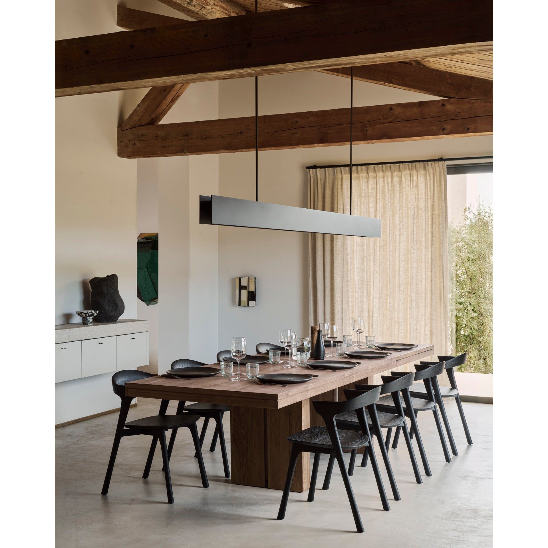 Double Extension Teak Dining Set w/ Black Bok Chairs