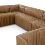 Featuring Augustine Palermo Drift Dining Banquette U Shape 119.5" by Four Hands at Amethyst Home. The beauty of this modular piece is that the vertical channeling makes for a cohesive feel despite being modular. Your new favorite place to enjoy morning coffee. A U-shaped dining banquette is upholstered in tan top-grain leather with a beautifully pronounced grai. Amethyst Home provides interior design, new home construction design consulting, vintage area rugs, and lighting in the Miami metro area.