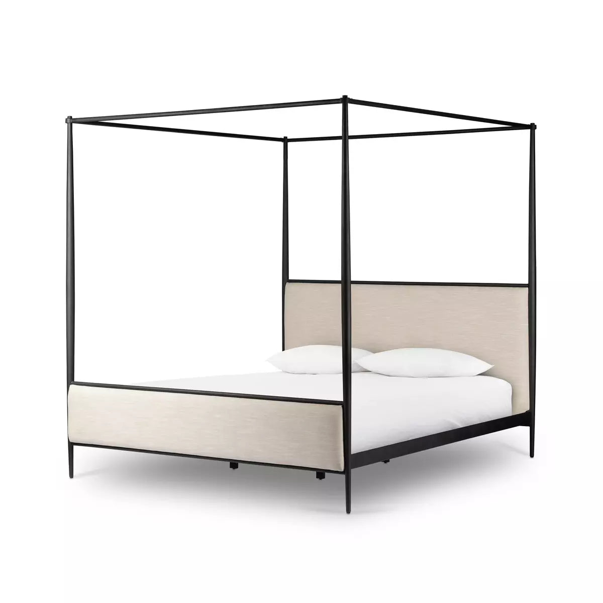 Featuring Xander Savoy Parchment Canopy Bed by Four Hands at Amethyst Home. Streamlined and refined. Tapered at the top and bottom, this textured black iron canopy bed fashions a comfortable headboard upholstered in a classic cream hue for contrast.
Queen: 63.75"w x 88.00"d x 85.00"hKing: 79.75"w x 88.00"d x 85.00"h
Collection: WestgateColors: Savoy Parchment . Amethyst Home provides interior design, new home construction design consulting, vintage area rugs, and lighting in the Boston metro area.