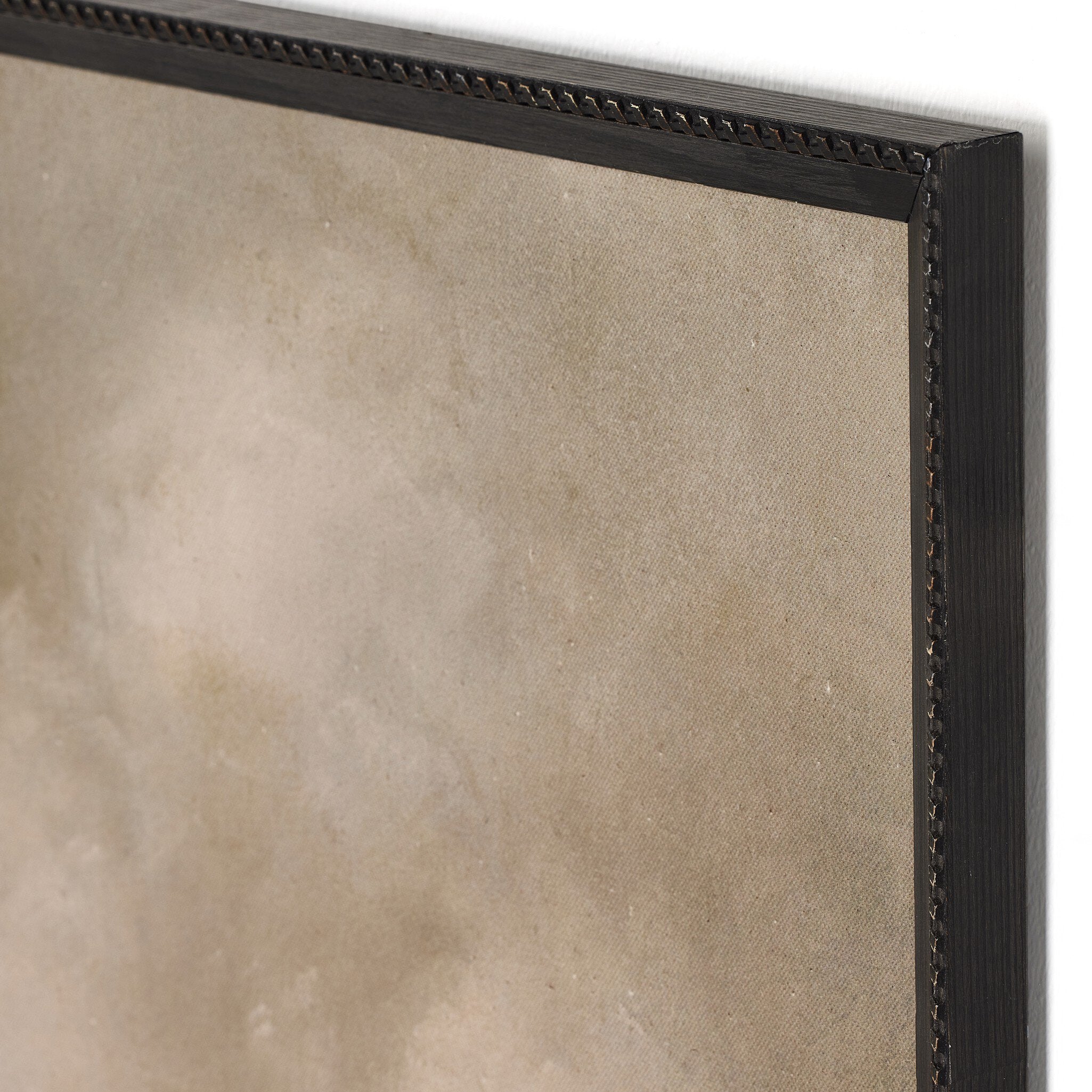 Featuring Peace 1.0 Brimfield Black Like A River #3 by Hannah Winters by Four Hands at Amethyst Home. Alabama painter Hannah Winters finds inspiration in vintage landscapes, working with oil paint and an array of materials to texturize her ethereal pieces. Finished within a decorative Brimfield black frame of naturally distressed painted pine. Handmade in .  Amethyst Home provides interior design, new home construction design consulting, vintage area rugs, and lighting in the Charlotte metro area.