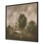 Featuring Peace 1.0 Brimfield Black Like A River #3 by Hannah Winters by Four Hands at Amethyst Home. Alabama painter Hannah Winters finds inspiration in vintage landscapes, working with oil paint and an array of materials to texturize her ethereal pieces. Finished within a decorative Brimfield black frame of naturally distressed painted pine. Handmade in Aus.  Amethyst Home provides interior design, new home construction design consulting, vintage area rugs, and lighting in the Dallas metro area.