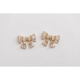 Gold Maxi Sparkler Holiday Statement Stud Bow Earrings