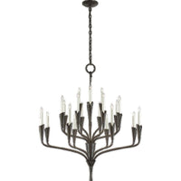 Featuring Aiden Large Chandelier by Visual Comfort at Amethyst Home. Effortlessly combining mid-century and medieval elements, Chapman & Myers' Aiden showcases hammered steel, manipulated with traditional hand-applied techniques to enhance its unexpected textures. The sculptural silhouettes boast details inspired by calla lilies that lend an organic touch.  Amethyst Home provides interior design, new home construction design consulting, vintage area rugs, and lighting in the Scottsdale metro area.