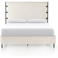 Featuring Anderson Knoll Natural Bed by Four Hands at Amethyst Home. Bring texture into play. Upholstered in a performance fabric in a classic cream-colored boucle for Knoll Natural with decorative leather straps adding a material-driven touch with contrast. Standard box spring required.
Sizes:
King : 81.50"W x 85"L x 55"HInterior dimensions for a  king mattress: 76.75" x 80.75" x 2"
Queen : 65. Amethyst Home provides interior design services, furniture, rugs, and lighting in the Omaha metro area.
