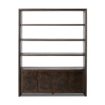 Featuring Arlington Espresso Oak Veneer Bookcase by Four Hands at Amethyst Home. Refined industrial style defines this wide bookcase. Dark oak shelving pairs with coffee-finished iron doors, for storage and display. Four open tiers for books and cherished items, while an open back adds lightness.Overall Dimensions: 68.50"w x 20.00"d x 88.00"hWeight : 326.39 lbsMaterials : Oak . Amethyst Home provides interior design, new construction, custom furniture, and area rugs in the Winter Garden metro area
