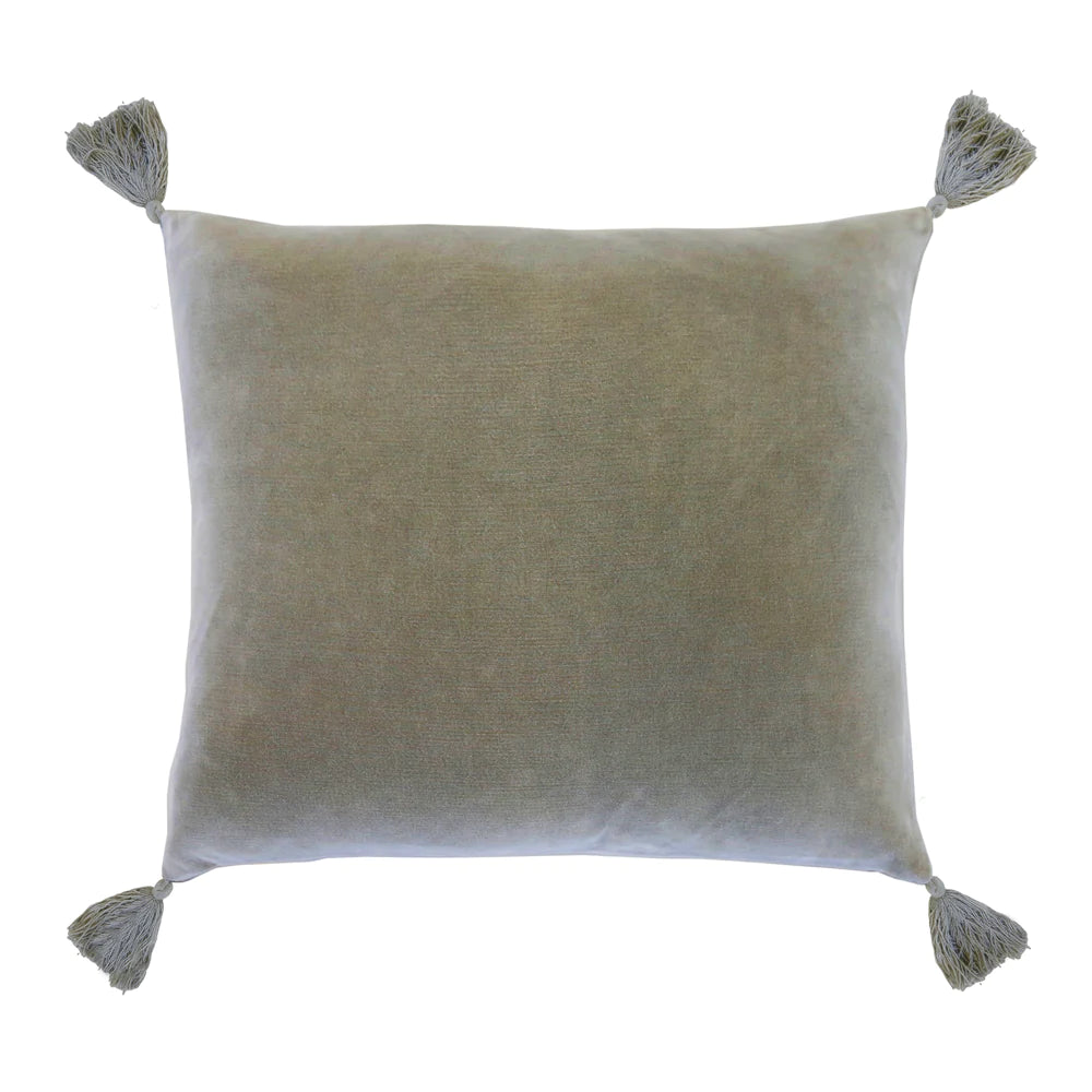 A sumptuously soft velvet square pillow with dainty tassels on each corner. King lounger 100% cotton. Amethyst Home provides interior design, new home construction design consulting, vintage area rugs, and lighting in the Philadelphia metro area.