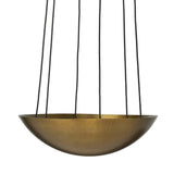 Featuring Branson Aged Brass Iron Chandelier by Four Hands at Amethyst Home. A wide, shallow bowl in aged brass with six sockets, diffusing light upward for an ambient glow. Suspended by six sleek cords, its streamlined design eschews traditional tension wires for a clean silhouette.Overall Dimensions: 26.00"w x 26.00"d x 7.75"hWeight : 17.09 lbsMaterials : Iron, Thermoplastic. Amethyst Home provides interior design, new construction, custom furniture, and area rugs in the Winter Garden metro area