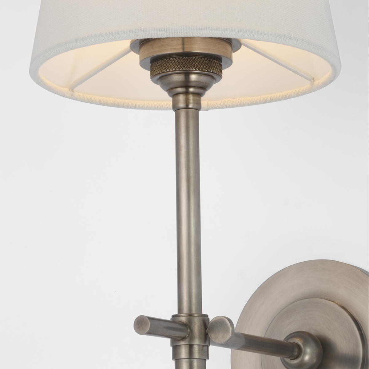 Featuring Bryant 27" Cordless Tail Sconce Antique Nickel by Visual Comfort at Amethyst Home. Bryant 27" Cordless Tail Sconce in Antique Nickel with Linen Shade
Overall Dimensions: 6.5" Lx 6.5" W x 26.75" H Weight : 3 lbs.. Amethyst Home provides interior design, new construction, custom furniture, and area rugs in the Scottsdale metro area
