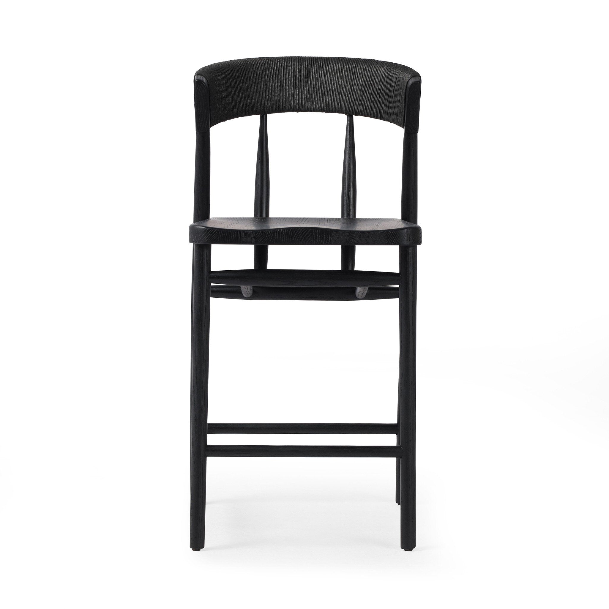 Featuring Buxton Black Rush Bar + Counter Stool by Four Hands at Amethyst Home. A solid oak counter stool defined by tapered legs and framing gives an updated look to the classic whistler chair. Finished with a paper rush wrapped detail on the back.BarOverall Dimensions: 19.25"w x 22.25"d x 42.75"hWeight: 23.70 lbsCounterOverall Dimensions: 19.50"w x 22.25"d x 38.75"hWeight: 21.61 l. Amethyst Home provides interior design, new construction, custom furniture, and area rugs in the Seattle metro area