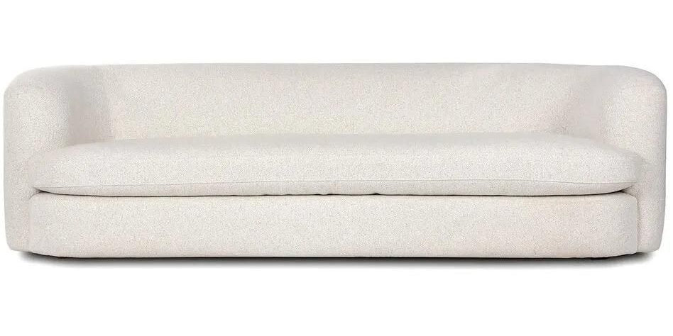 Featuring Clarissa Sofa by Four Hands at Amethyst Home. Organic curves with a dreamy French inspired boucle fabric -- the Clarissa sofa is an Amethyst favorite.  The sleek single seat cushion with firm back provides luxe comfort.
Overall Dimensions: 95.00"w x 37.50"d x 27.50"hWeight : 131.39 lbMaterials : 47% Polyester, 18% Viscose, 30% Acrylic, 5% Linen. Amethyst Home provides interior design, new home construction design consulting, vintage area rugs, and lighting in the Laguna Beach metro area.