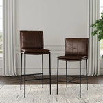 We the love the sleek look the black top grain leather brings to this Mayer Bar + Counter Stool - Black -- the perfect stool for any kitchen or bar area. Amethyst Home provides interior design, new home construction design consulting, vintage area rugs, and lighting in the Calabasas metro area.