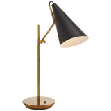 Featuring Clemente Table Lamp Brass with Black by Visual Comfort at Amethyst Home. The Clemente by AERIN offers refined angles and sleek detailing while lighting with elegant simplicity. Elongated conical shades provide a modern balance to a mid-century design with antique brass finishes. Any hallway or library will be enhanced with the Clemente, especially behind a favorite reading . Amethyst Home provides interior design, new construction, custom furniture, and area rugs in the Boston metro area