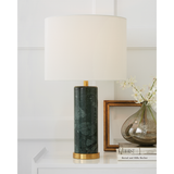 Featuring Cliff Table Lamp Brown Marble by Visual Comfort at Amethyst Home. The stately Cliff by AERIN exudes old-world glamour. The cylindrical solid marble base showcases brass accents and a generous linen shade for an overall strong impression and ideal lighting for a study or home library.
Overall Dimensions: 17" L x 17" W x 30" HWeight: 31 lbs.. Amethyst Home provides interior design, new construction, custom furniture, and area rugs in the Calabasas metro area