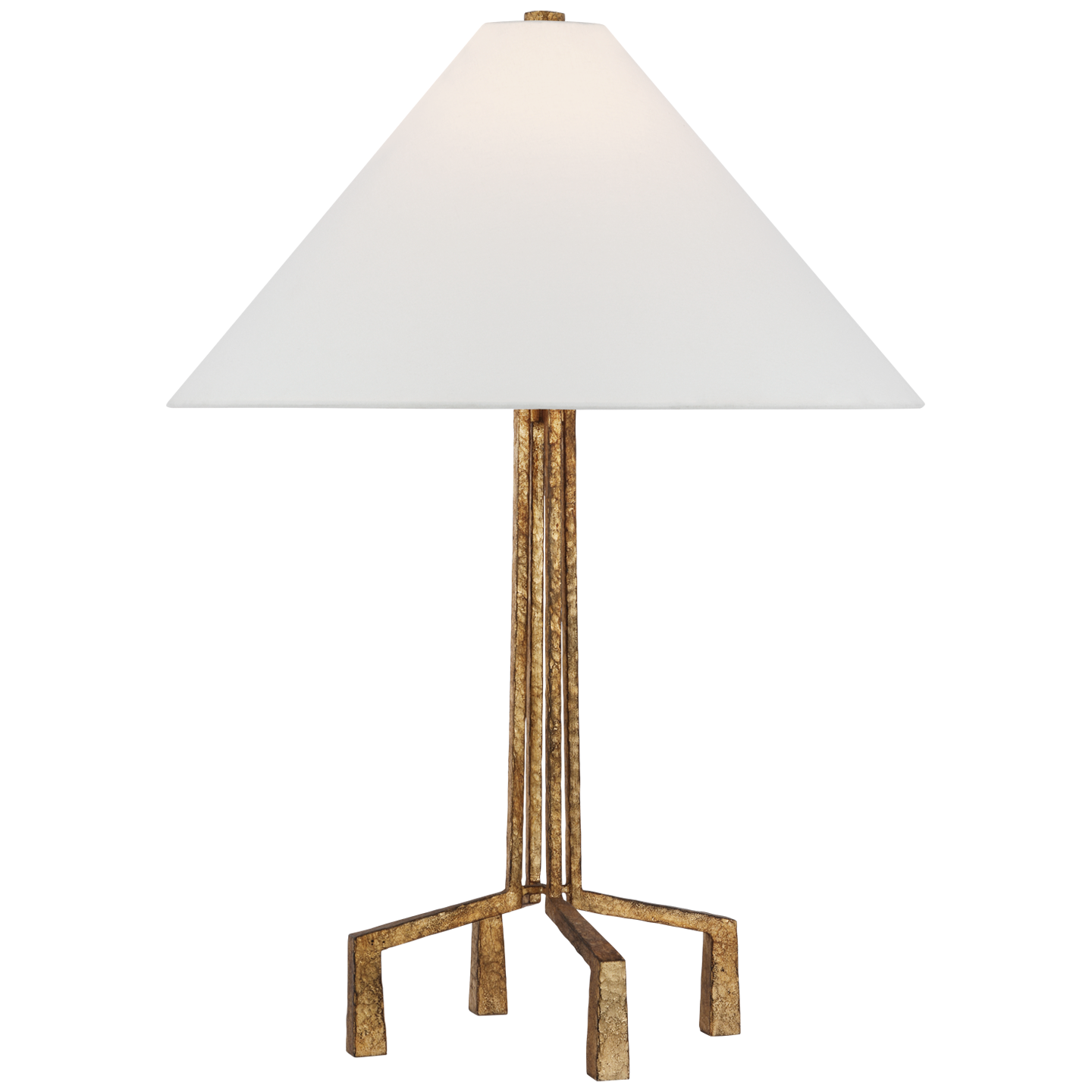 Featuring Clifford Medium Table Lamp Gilded Iron by Visual Comfort at Amethyst Home. The Clifford series by Marie Flanigan is Inspired by Brutalist architecture's rough, textured surfaces and unexpected shapes. Decisive lines in hammered metal define a linear silhouette for the floor and table lamps, while two sizes of hanging shades are secured by the same metalwork in finishes of pl. Amethyst Home provides interior design, new construction, custom furniture, and area rugs in the Tampa metro area