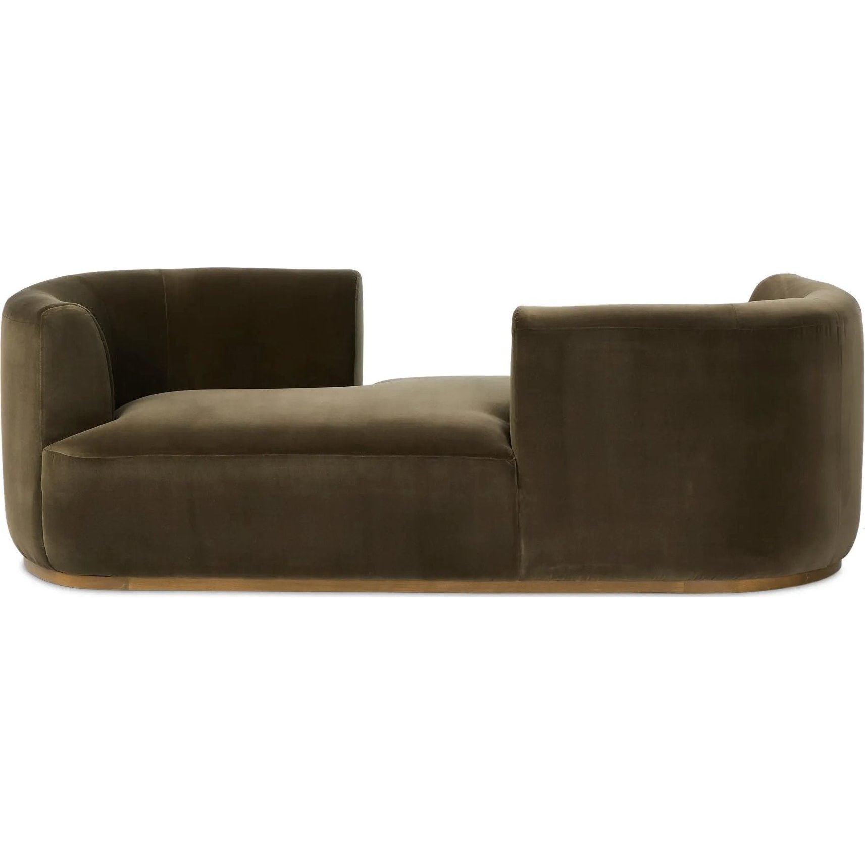 Featuring Deandra Surrey Olive Tete A Tete Chaise by Four Hands at Amethyst Home. Modern European inspiration and plush curves come head to head in this stylish chaise. Upholstered in a soft cotton/poly blend fabric that feels both casual and elevated. A base of Rosa Morada wood grounds the entire piece.Overall Dimensions: 90.50"w x 38.00"d x 29.00"hWeight : 1. Amethyst Home provides interior design, new home construction design consulting, vintage area rugs, and lighting in the Dallas metro area.