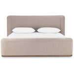 Featuring Fane Holland Sand Bed by Four Hands at Amethyst Home. A transitional style to complement your collection, sheltered head and footboards shape a soft, contour-inspired silhouette, grounded by a plinth ash base. With clean lines and all-around cushioning, this upholstered bed brings an inviting look to the bedroom. Overall Dimensions: Queen:
74.00"w. Amethyst Home provides interior design, new home construction design consulting, vintage area rugs, and lighting in the Calabasas metro area.