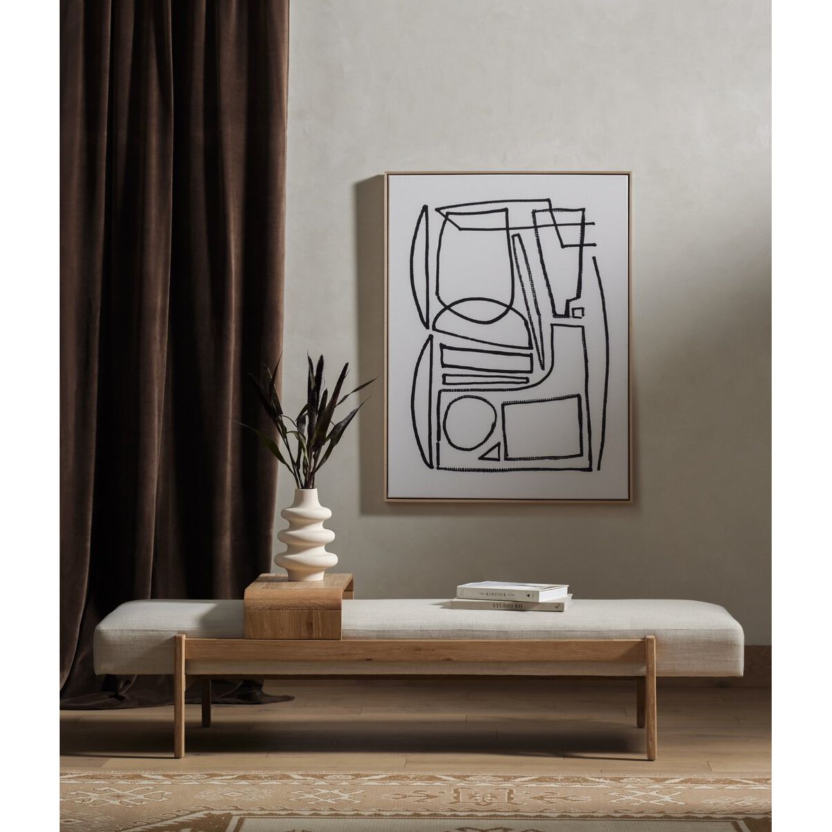 Featuring Fawkes Savoy Parchment Bench by Four Hands at Amethyst Home. A uniquely modern statement piece inspired by the functional mid-century-style telephone bench, neutral poly/linen-blend seating features a sliding tray of white-washed oak – the perfect place for a favorite book or cocktail. Great in the entryway or living room.Size: 78.75"w x 28"d x 20"hWeight : 59.72 lbs. Amethyst Home provides interior design, new construction, custom furniture, and area rugs in the Kansas City metro area