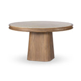 As fans of clean style at Amethyst, we love the warm modern inspired Bourne Dining Table - Light Beige Travertine. This item pairs well with other brands such as Surya and is perfect for color drenched homes Amethyst Home provides interior design, new home construction design consulting, vintage area rugs, and lighting in the Alpharetta metro area.
