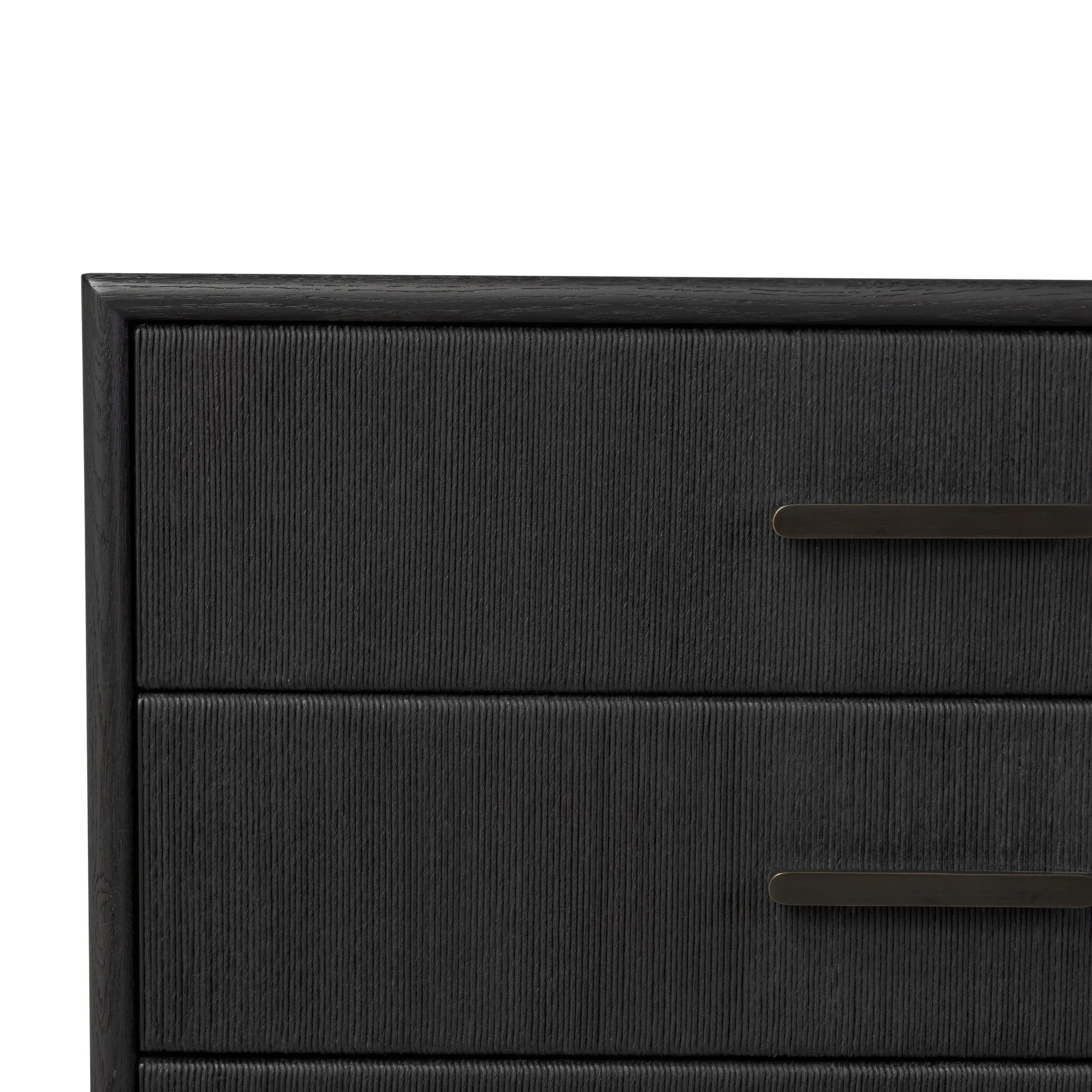 As fans of modern materials at Amethyst, we love the optimistic inspired Rosenell 6 Drawer Dresser - Black Paper Cord. This item pairs well with other brands such as Four Hands and is perfect for loft homes Amethyst Home provides interior design, new home construction design consulting, vintage area rugs, and lighting in the Alpharetta metro area.