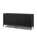 As fans of modern materials at Amethyst, we love the optimistic inspired Rosenell 6 Drawer Dresser - Black Paper Cord. This item pairs well with other brands such as Four Hands and is perfect for loft homes Amethyst Home provides interior design, new home construction design consulting, vintage area rugs, and lighting in the Charlotte metro area.