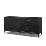 As fans of modern materials at Amethyst, we love the optimistic inspired Rosenell 6 Drawer Dresser - Black Paper Cord. This item pairs well with other brands such as Four Hands and is perfect for loft homes Amethyst Home provides interior design, new home construction design consulting, vintage area rugs, and lighting in the Charlotte metro area.