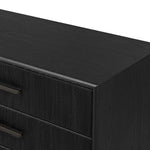 As fans of modern materials at Amethyst, we love the optimistic inspired Rosenell 6 Drawer Dresser - Black Paper Cord. This item pairs well with other brands such as Four Hands and is perfect for loft homes Amethyst Home provides interior design, new home construction design consulting, vintage area rugs, and lighting in the Laguna Beach metro area.