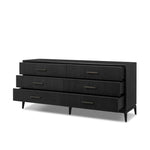As fans of modern materials at Amethyst, we love the optimistic inspired Rosenell 6 Drawer Dresser - Black Paper Cord. This item pairs well with other brands such as Four Hands and is perfect for loft homes Amethyst Home provides interior design, new home construction design consulting, vintage area rugs, and lighting in the Portland metro area.