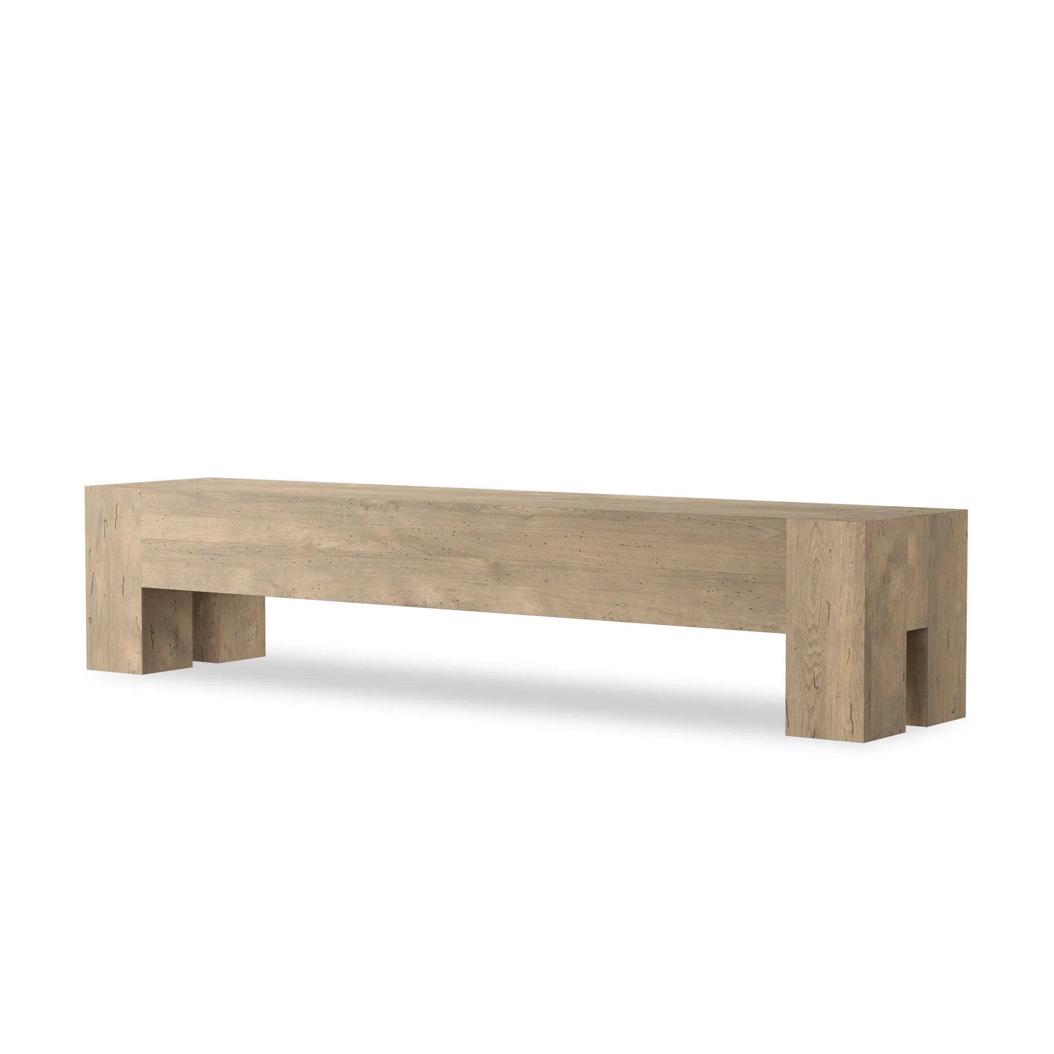 Made from thick-cut oak veneer with a faux rustic finish made to emulate wormwood, with clean Parsons lines, chunky squared legs and dovetail joinery detailing.As fans of organic modern aesthetics at Amethyst, we love the warm modern inspired Abaso Accent Bench - Whitewash Rustic Wormwood Oak. Amethyst Home provides interior design, new home construction design consulting, vintage area rugs, and lighting in the Nashville metro area.