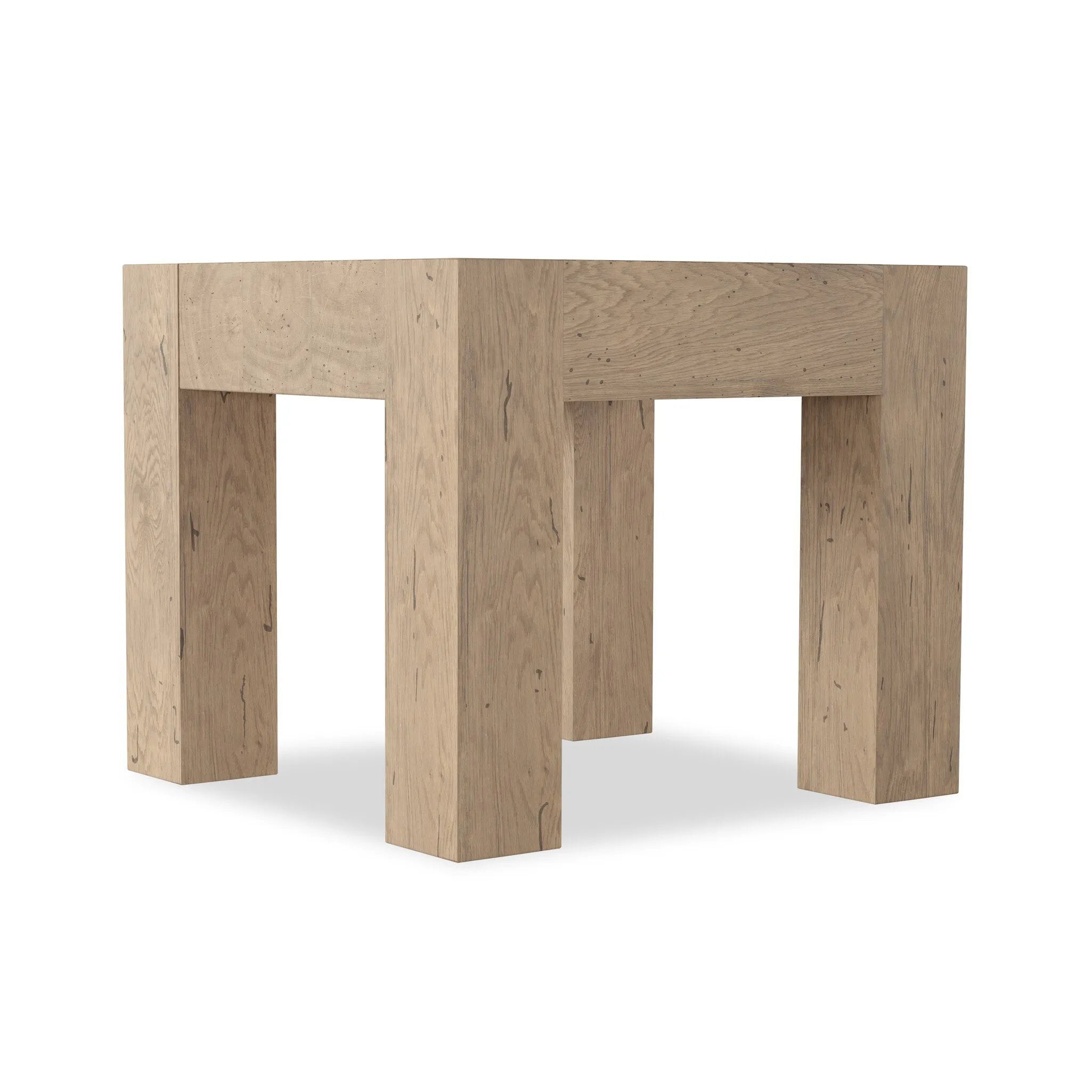 Made from thick-cut oak veneer with a faux rustic finish made to emulate wormwood, this end table features chunky squared legs and dovetail joinery detailing.As fans of luxe style at Amethyst, we love the designer inspired Abaso End Table - Whitewash Rustic Wormwood Oak. Amethyst Home provides interior design, new home construction design consulting, vintage area rugs, and lighting in the San Diego metro area.