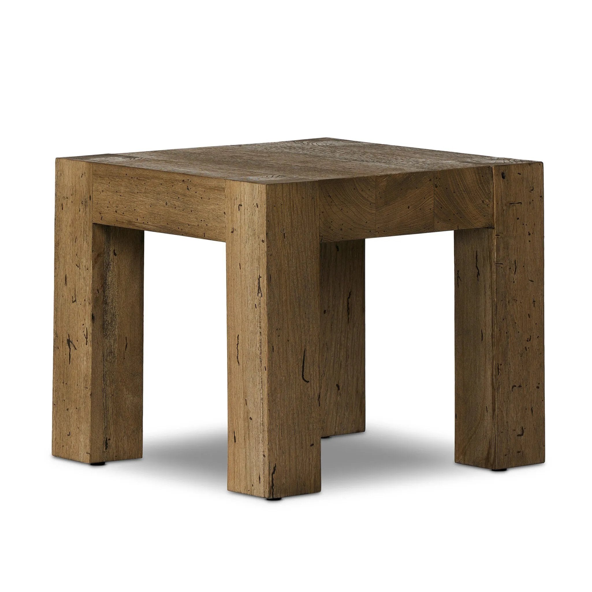 Made from thick-cut oak veneer with a faux rustic finish made to emulate wormwood, this end table features chunky squared legs and dovetail joinery detailing.Collection: Wesso Amethyst Home provides interior design, new home construction design consulting, vintage area rugs, and lighting in the Winter Garden metro area.
