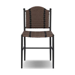 A bistro-style outdoor dining chair, merging a timeless profile with a unique stripe detail woven into the back. Finial details finish the dark bronze frame. Cover or store indoors during inclement weather and when not in use.As enthusiasts of luxe style at Amethyst, we love the nature inspired Abel Outdoor Dining Chair. Amethyst Home provides interior design, new home construction design consulting, vintage area rugs, and lighting in the Boston metro area.