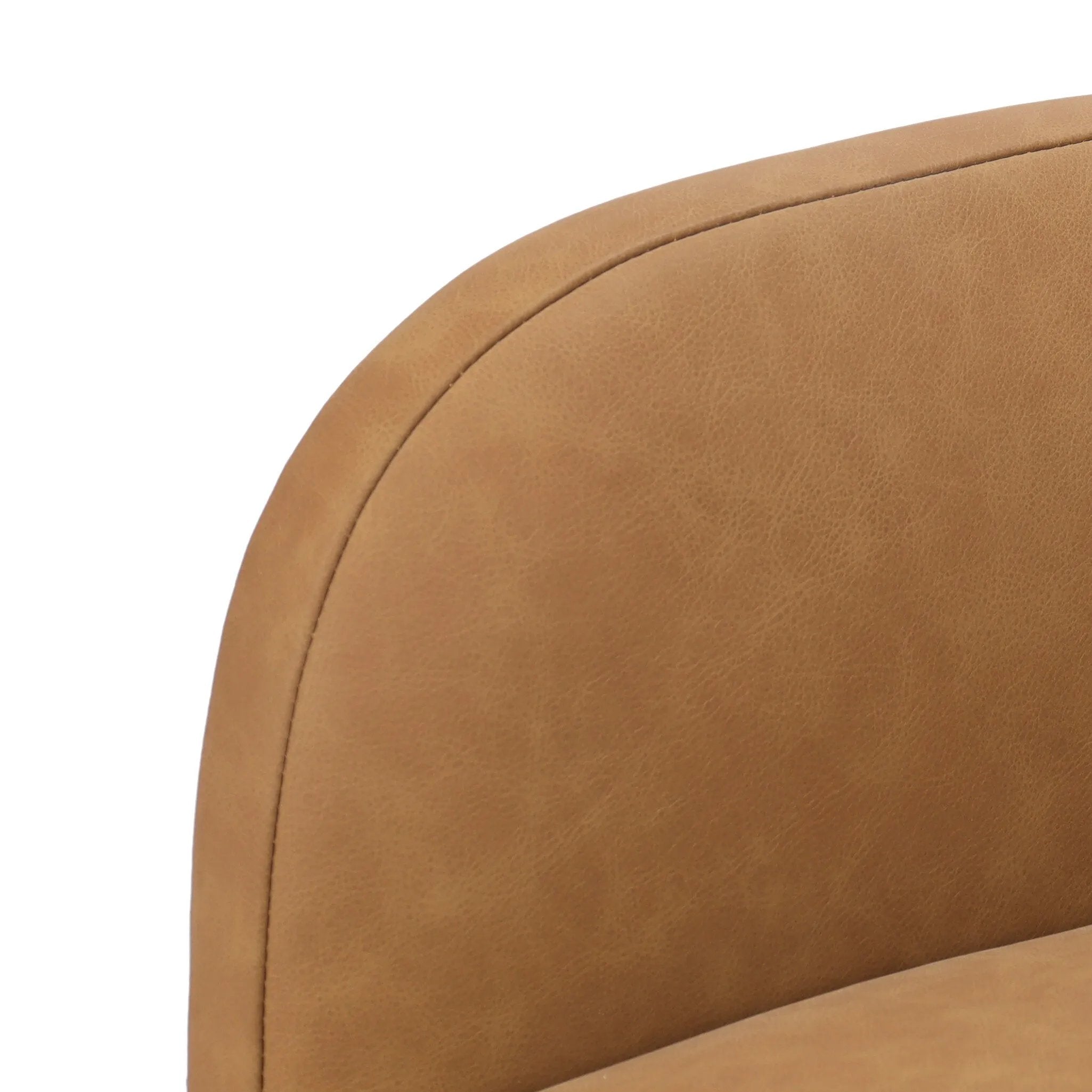 Plush top-grain leather and soft, rounded elements make for a comfortable sit. The oversized desk chair’s simplified tufting adds texture and visual movement to your office. A height-adjustable 360-degree swivel base with casters allows for easy accommodation. Amethyst Home provides interior design, new home construction design consulting, vintage area rugs, and lighting in the Charlotte metro area.