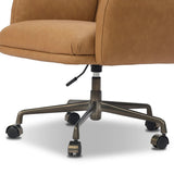 Plush top-grain leather and soft, rounded elements make for a comfortable sit. The oversized desk chair’s simplified tufting adds texture and visual movement to your office. A height-adjustable 360-degree swivel base with casters allows for easy accommodation. Amethyst Home provides interior design, new home construction design consulting, vintage area rugs, and lighting in the Dallas metro area.