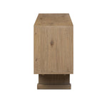 Store favorite dinnerware, table linens and more in this modernized Deco sideboard, with inverted chamfered framing and molding around the doors. Made from solid oak with a light, drifted finish and ski-style legs that elevate the whole piece Amethyst Home provides interior design, new home construction design consulting, vintage area rugs, and lighting in the Boston metro area.