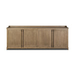 The classic sideboard takes new shape with a unique gallery design on top. Doors are fixed with a functional lock. Aged bronze hardware complements a weathered washed oak finish Amethyst Home provides interior design, new home construction design consulting, vintage area rugs, and lighting in the Boston metro area.